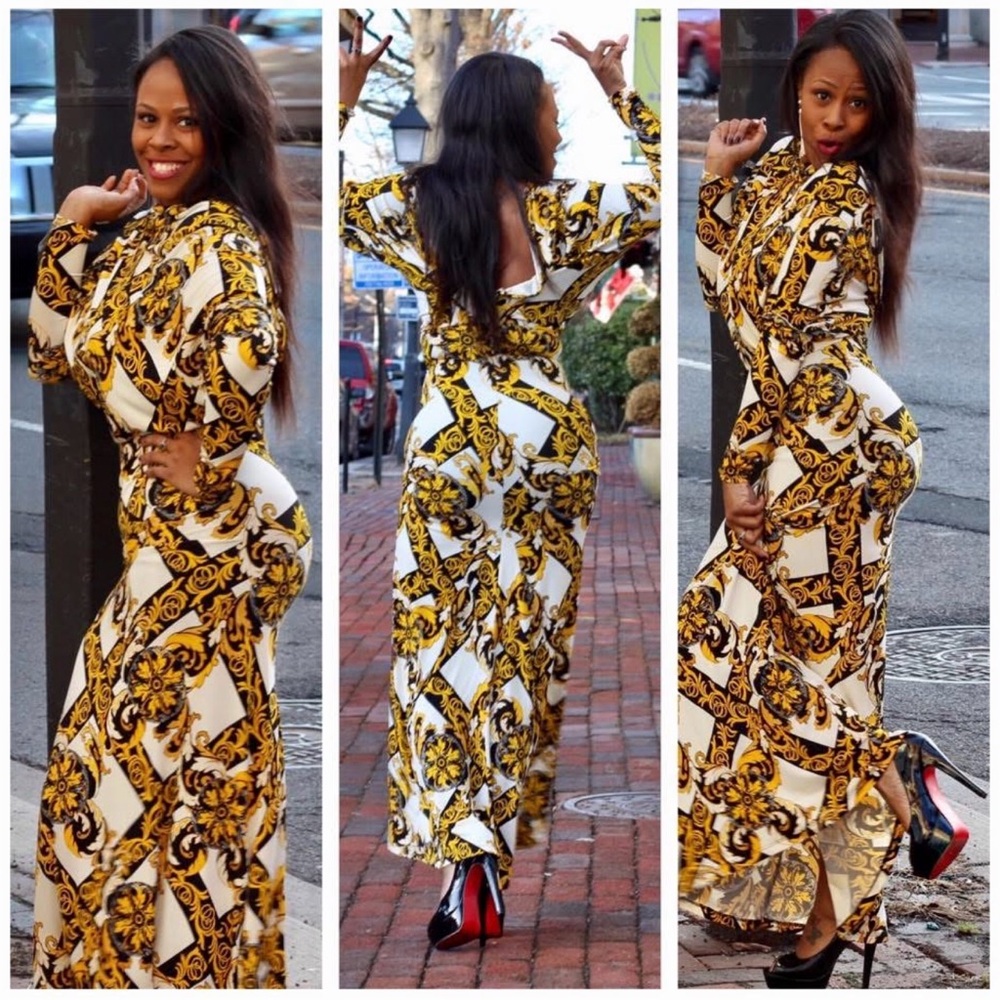 Symphony Yellow and Black Long Sleeve Dress - Picture 1 of 6